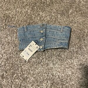 Zara Light Blue Denim Buttoned Crop Top